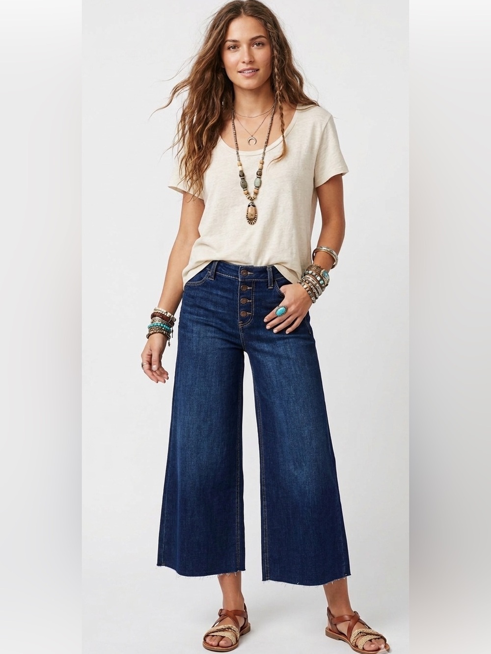 Free People We The Free Curvy Counter Culture Wide Leg Cropped Jeans Dark Wash